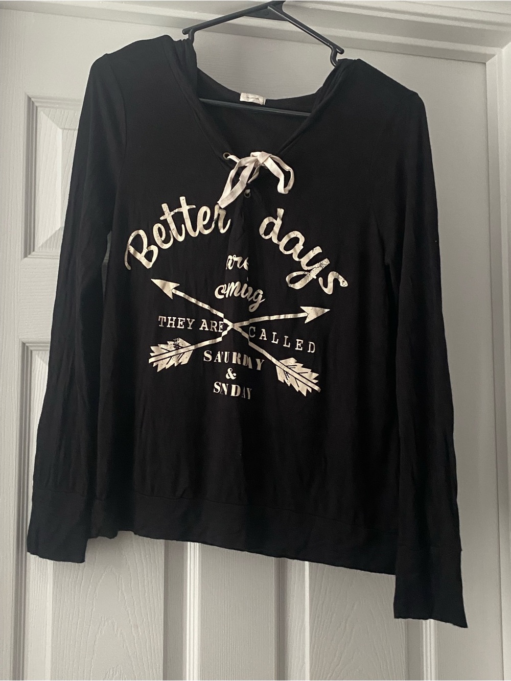 Black Long Sleeve Graphic Lace-Up Tee - Better Days